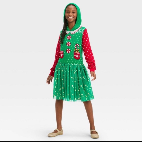 Girls christmas elf sweater dress size large - Picture 1 of 3